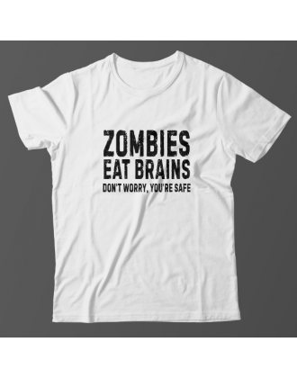 Прикольная футболка с принтом "Zombies eat brains"